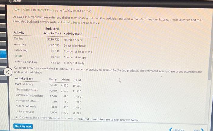  Exercise chapter 18 eBook Activity Rates and Product Costs using Activity-Based