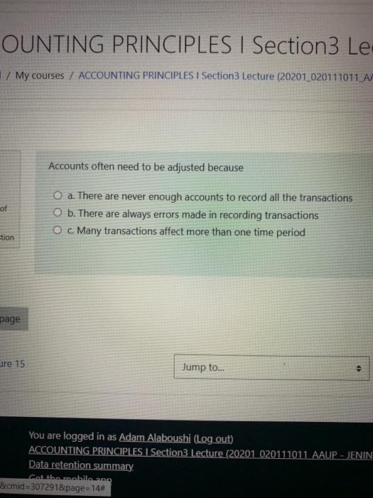 I Section Lecture (20201_020111011 AF Accounts often need to be adjusted because