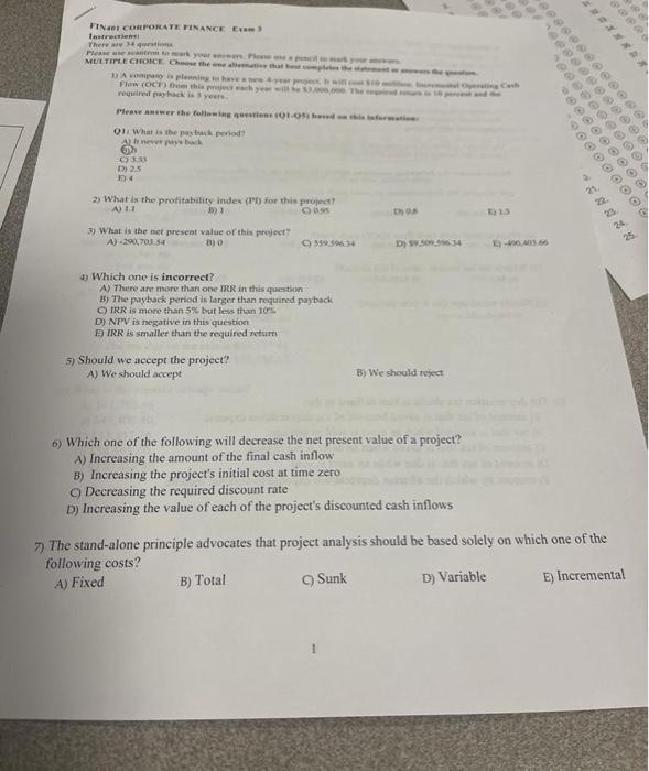 questions so please consider answering more than one FING CORPORATE FINANCE E