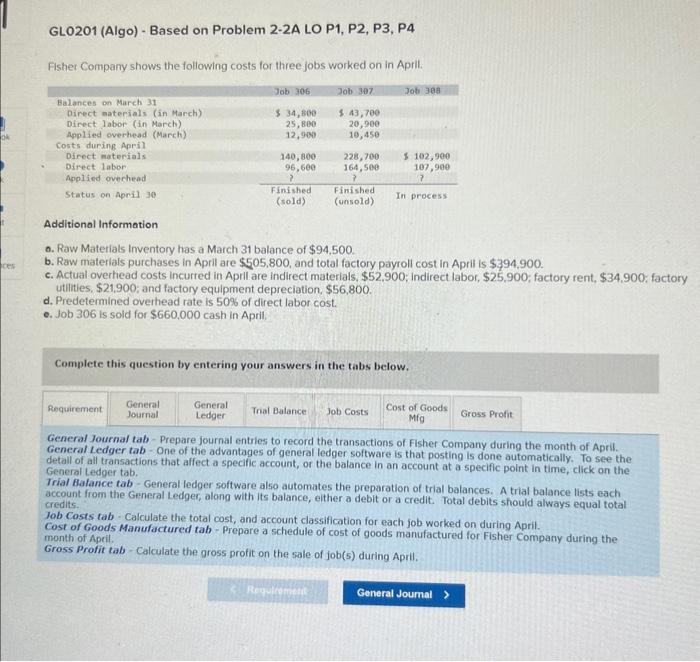help please! GL0201 (Algo) - Based on Problem 2-2A LO P1,