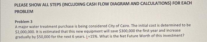  PLEASE SHOW ALL STEPS (INCLUDING CASH FLOW DIAGRAM AND CALCULATIONS) FOR