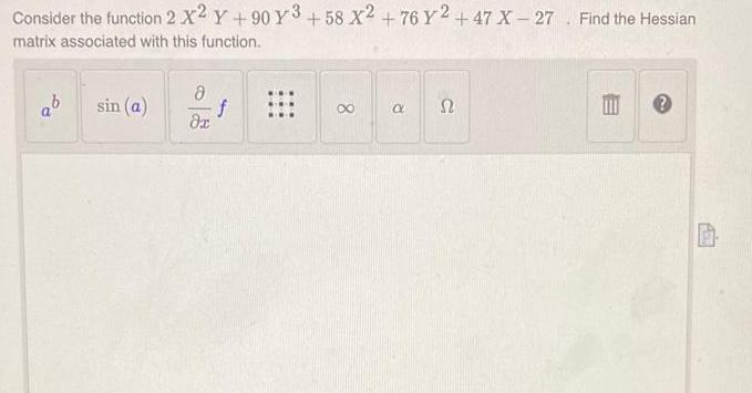  Consider the function 2 X2 Y 90 Y3 58 X2 76