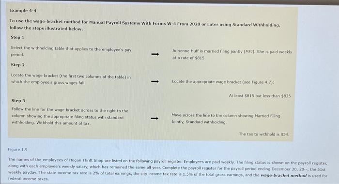  answer all parts Example 4-4 To use the wage bracket method