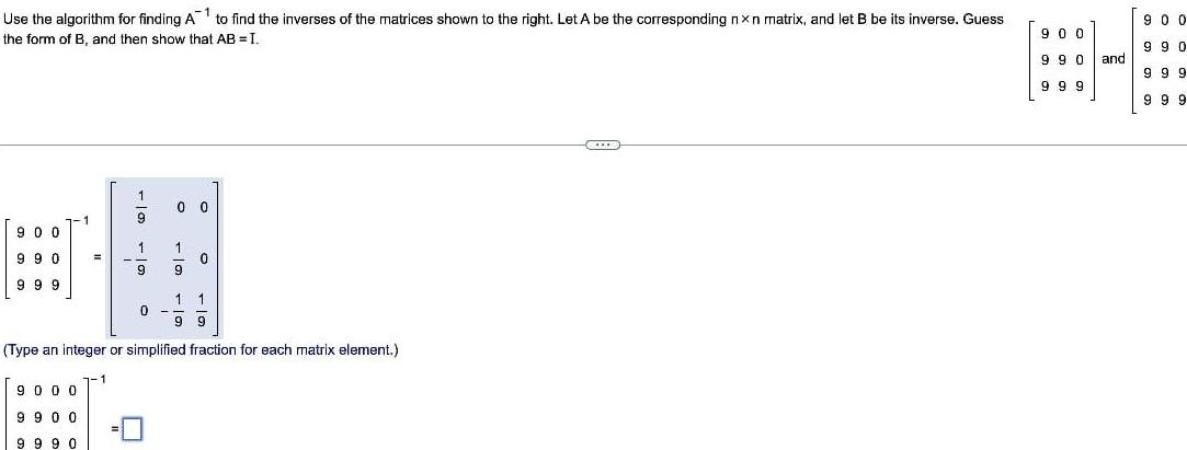 the matrices shown to the right Let A be the corresponding nxn