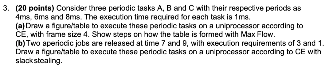 3. (20 points) Consider three periodic tasks A, B and C