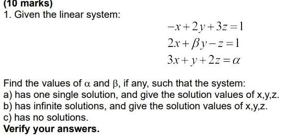 2x By z 1 3x y 2z Find the values of a