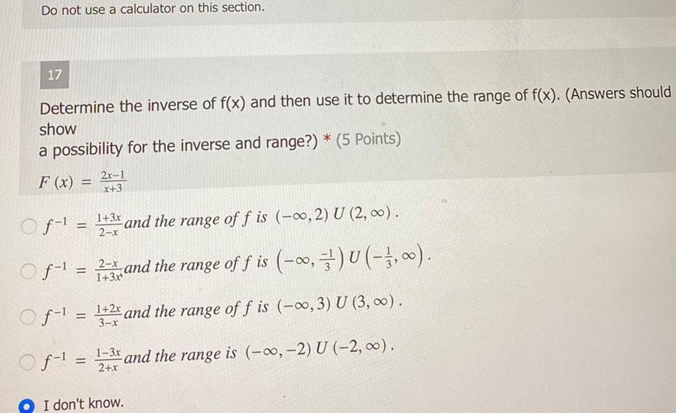  Do not use a calculator on this section 17 Determine the