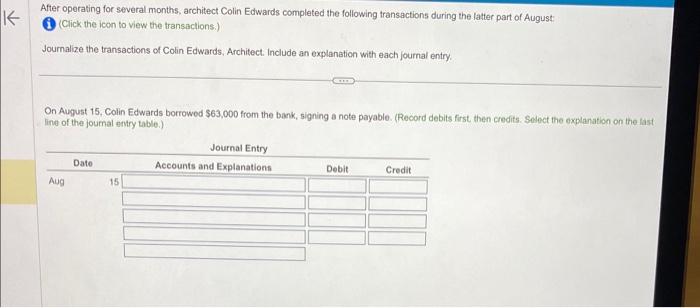  PLEASE HELP After operating for several months, architect Colin Edwards completed