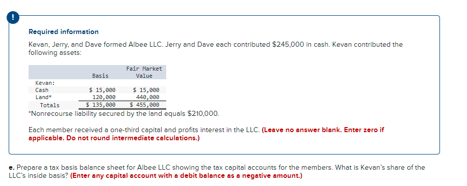 ! Required information Kevan, Jerry, and Dave formed Albee LLC. Jerry