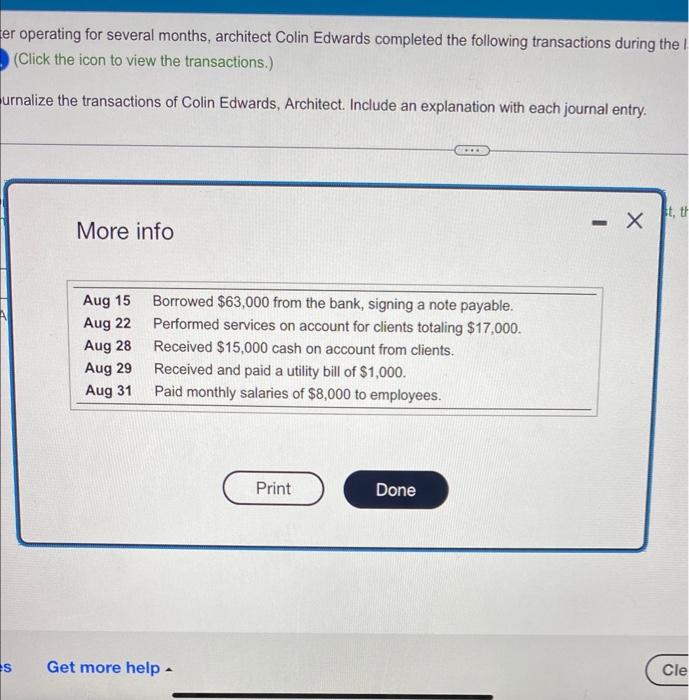 Include an explanation with each journal entry. On August 15, Colin Edwards