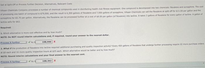 Sell at Split-Off or Process Further Decision, Alternatives, Relevant Costs Vihaan