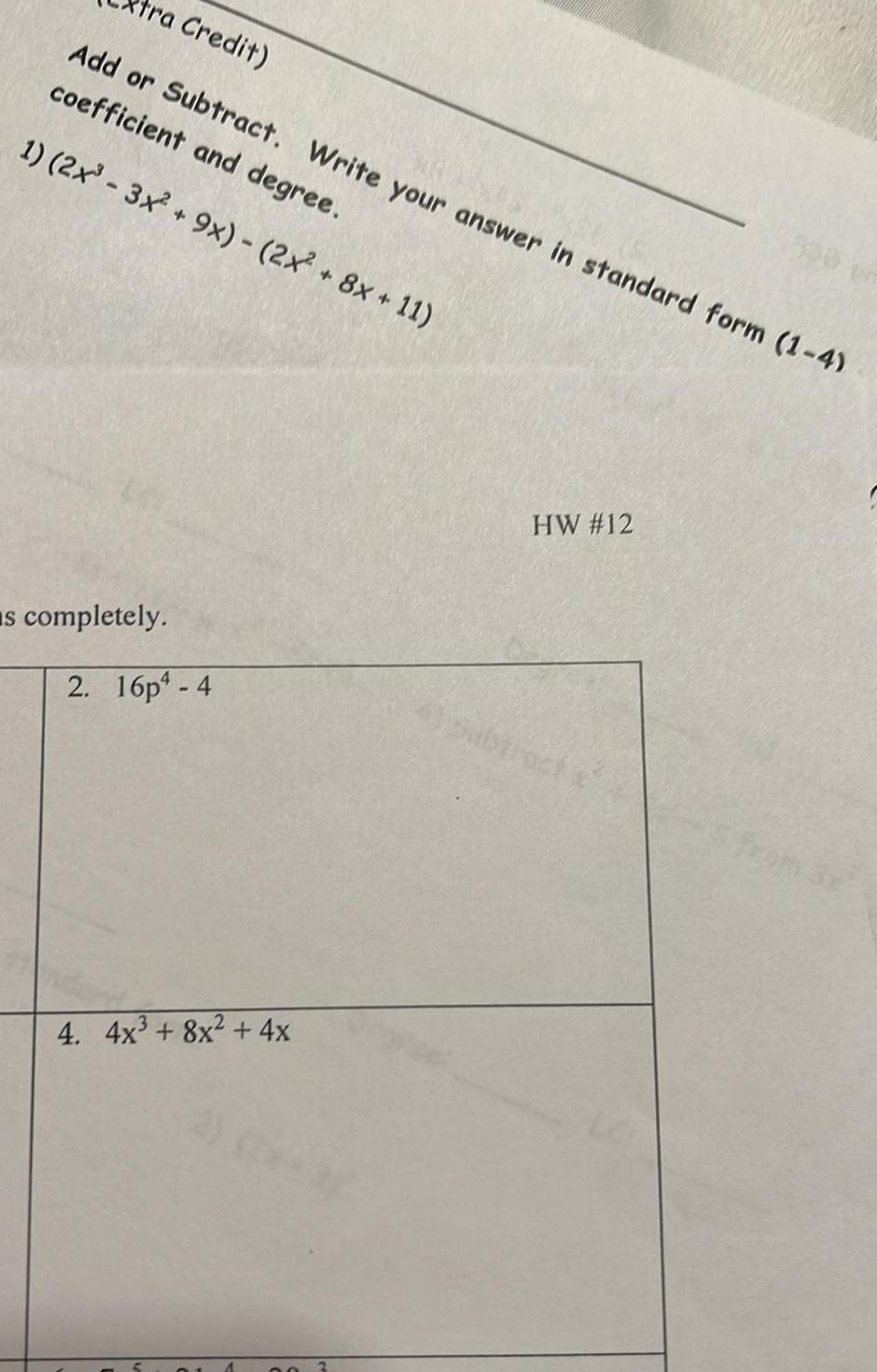 1 4 coefficient and degree 1 2x 3x 9x 2x 8x 11