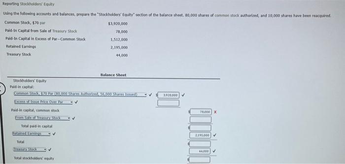  reporting stock holders equity Eporting Stockholder' Equity Jeing the following accounts