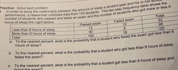 the amount of sleep a student gets and his or her number