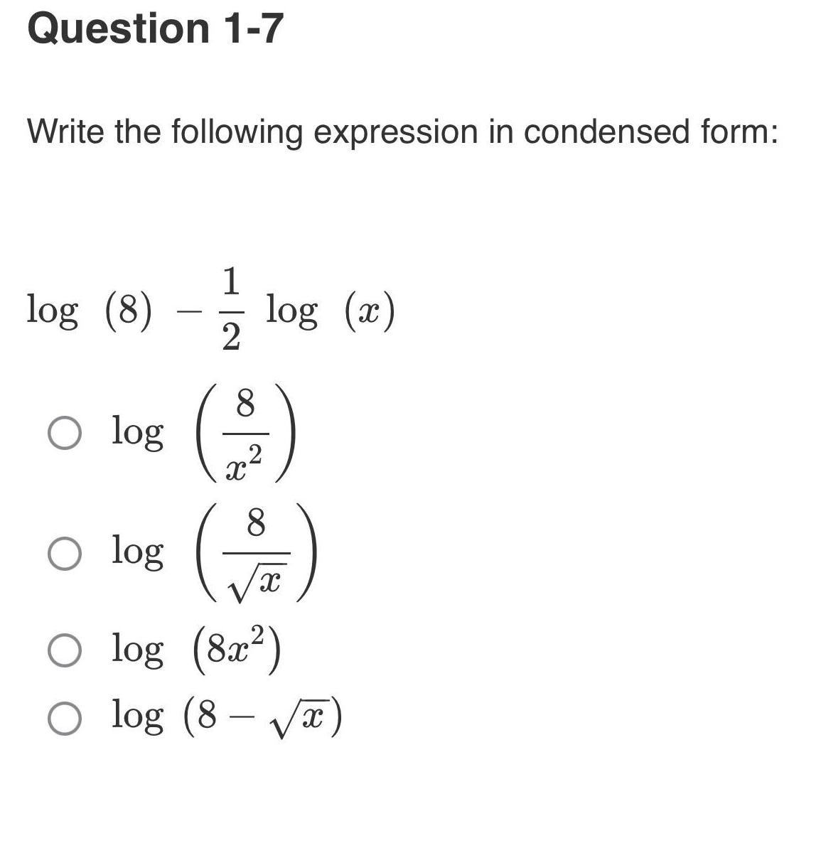 log 8 log x 2 O log O log 8 X 2