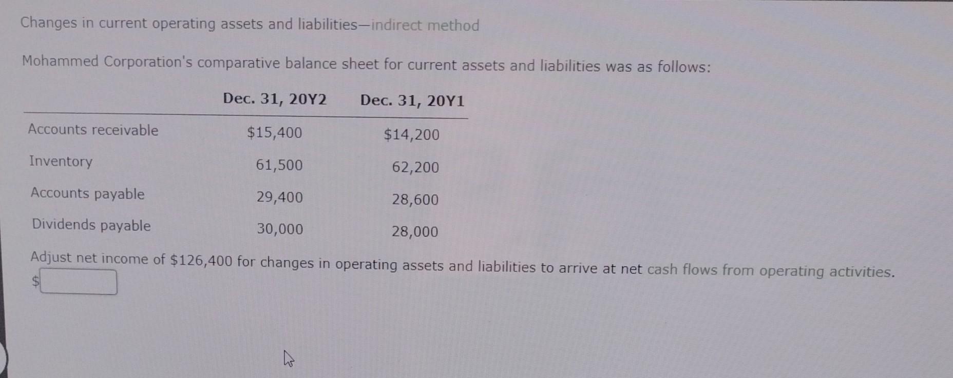  please answers only, no examples Changes in current operating assets and
