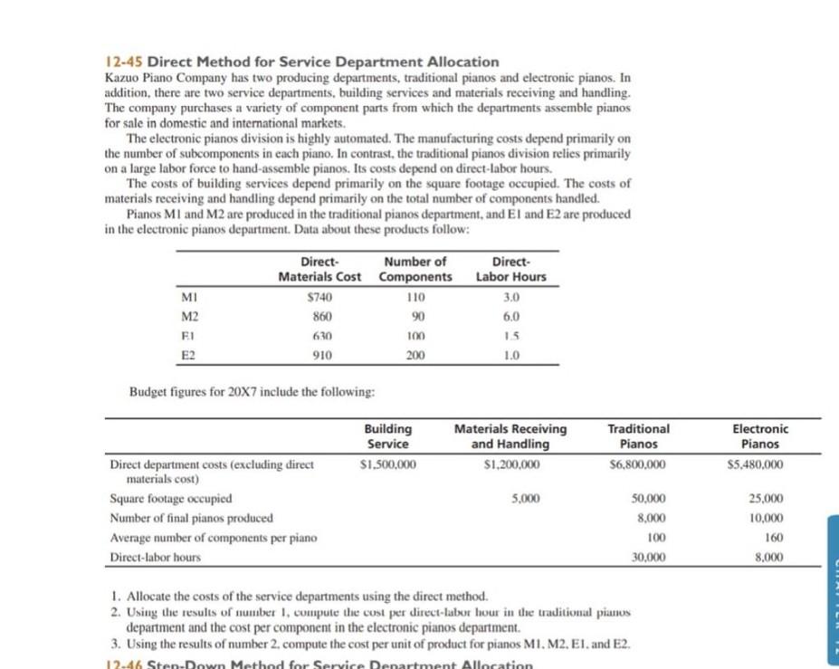  Give answer 12-45 only 12-45 Direct Method for Service Department Allocation