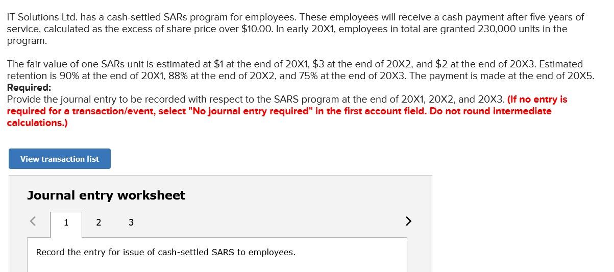  IT Solutions Ltd. has a cash-settled SARS program for employees. These