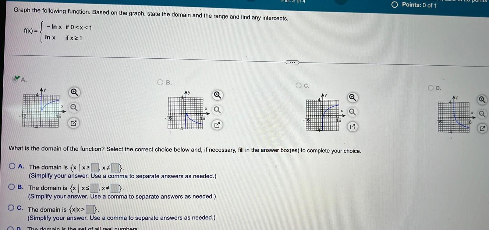 and the range and find any intercepts f x A In x