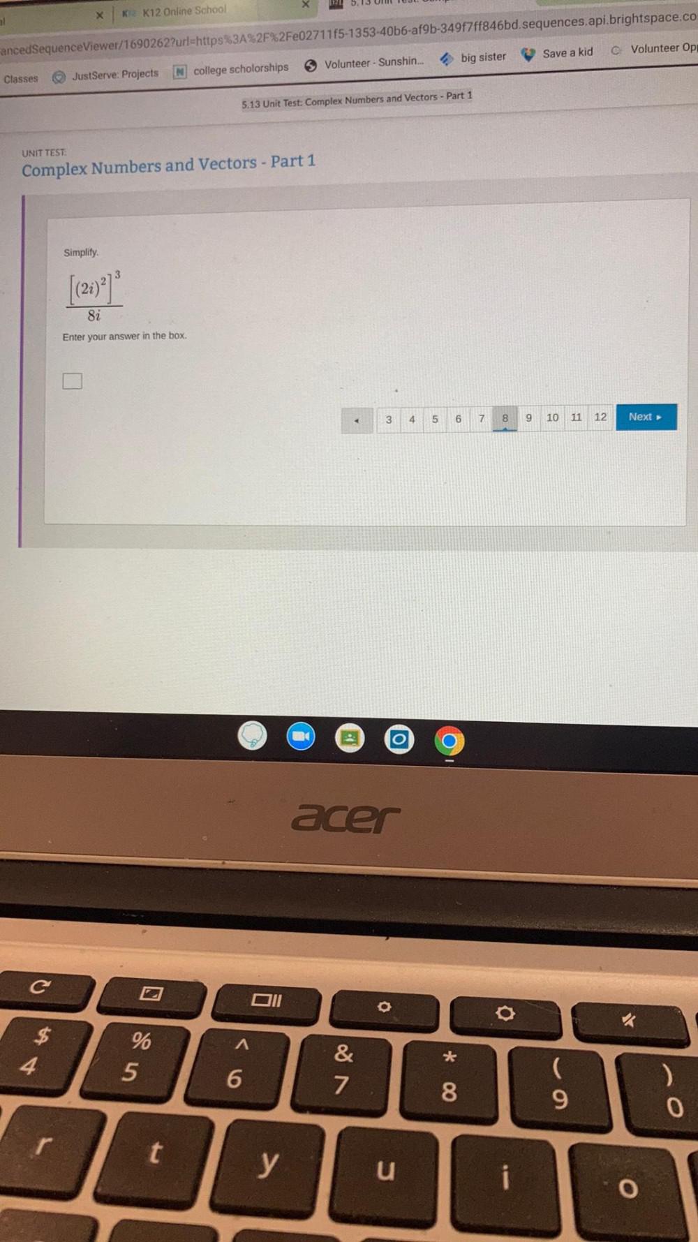 kid C Volunte 5.13 Unit Test Complex Numbers and Vectors Part 1