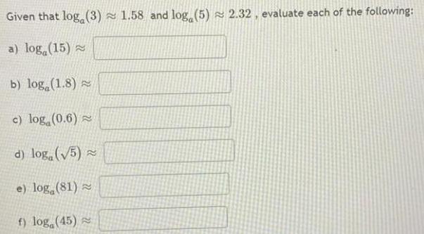 evaluate each of the following a log 15 b log 1 8