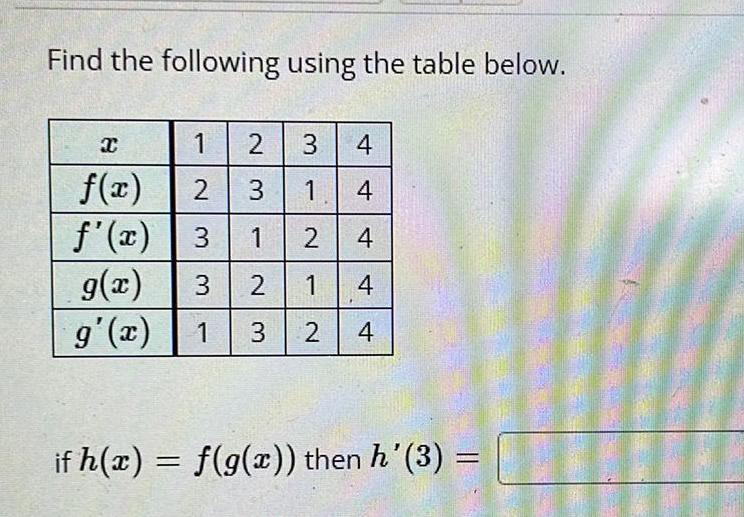  Find the following using the table below 1 2 3 4