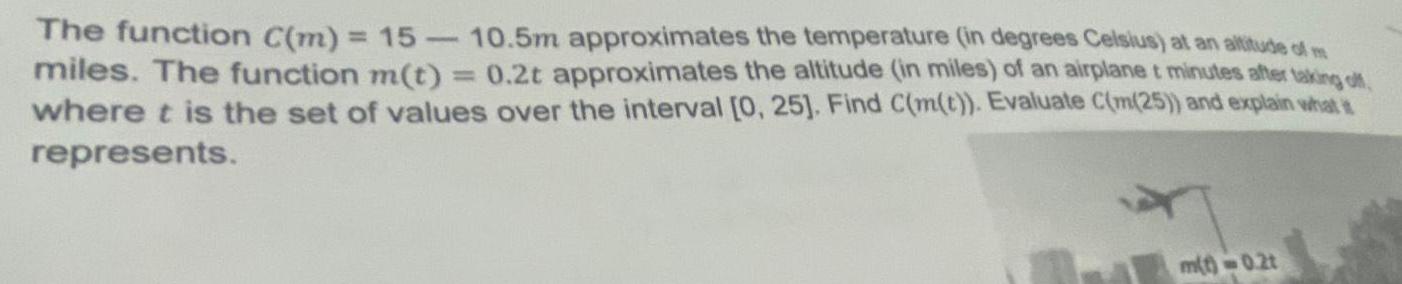 degrees Celsius at an altitude of m miles The function m t