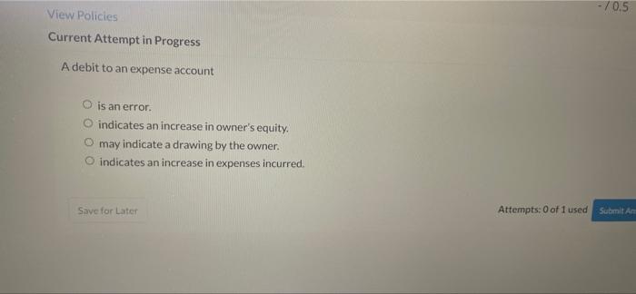  View Policies Current Attempt in Progress A debit to an expense