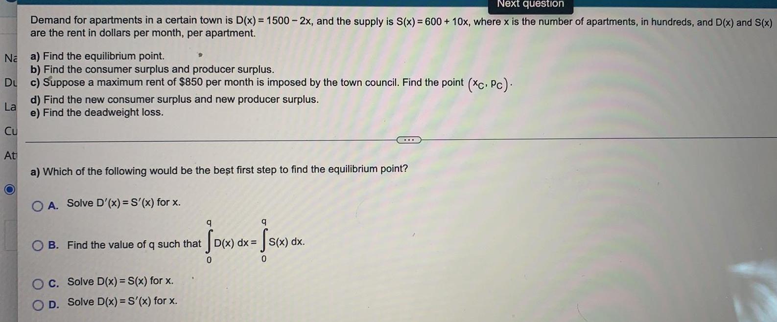  Na a Find the equilibrium point b Find the consumer surplus