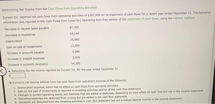  Determining Net Income from Net Cash Flows from Operating Activities Curwen