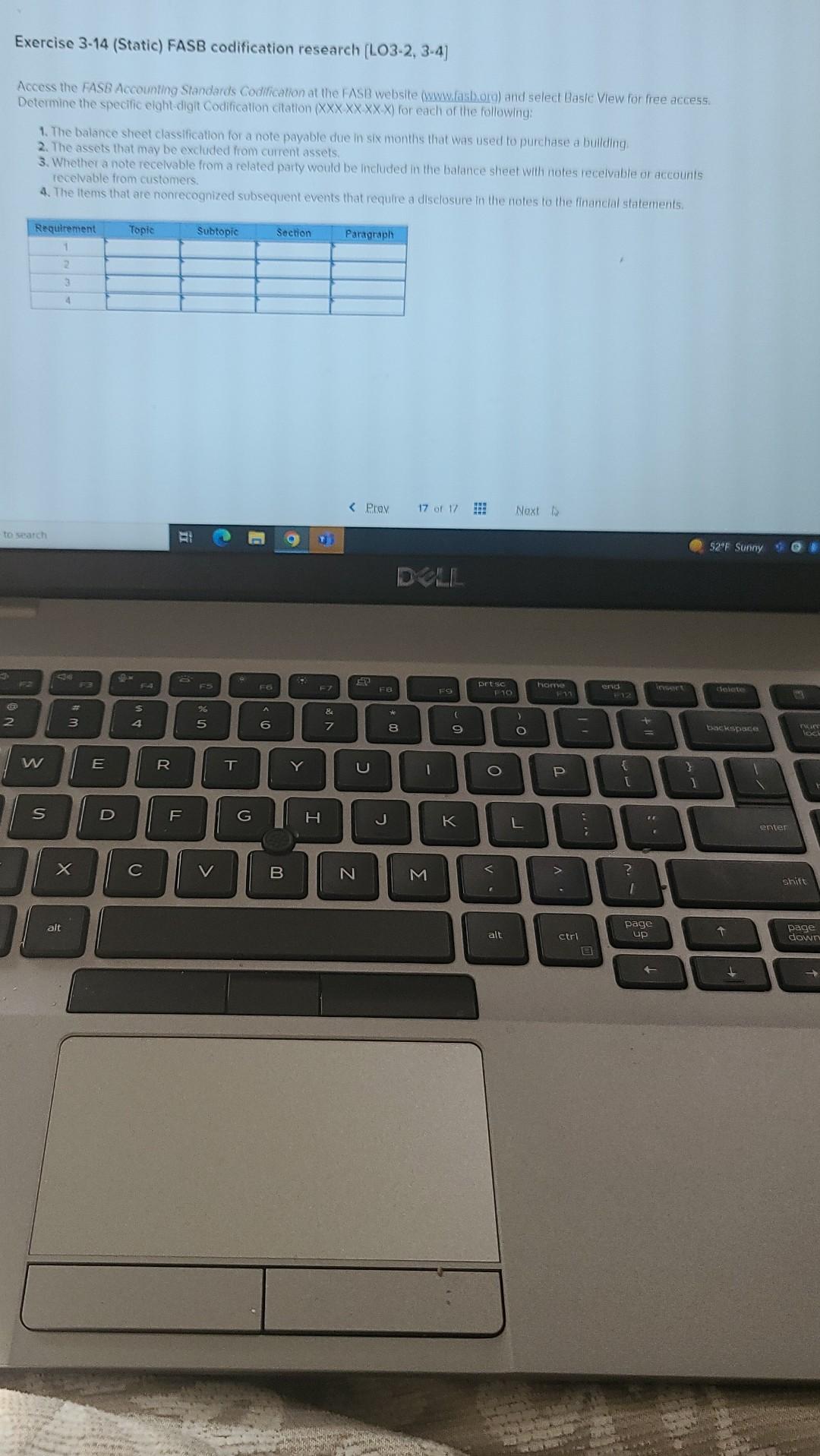  Exercise 3-14 (Static) FASB codification research [LO3-2, 3-4] Access the FASB