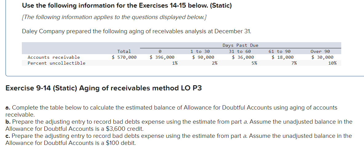 Use the following information for the Exercises 14-15 below. (Static) [The