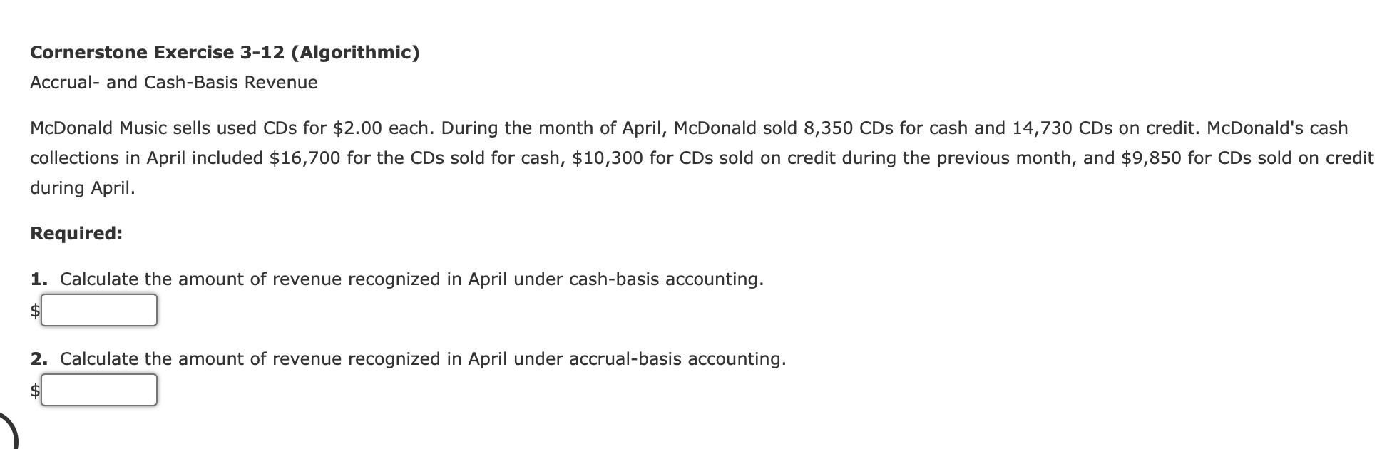 used CDs for $2.00 each. During the month of April, McDonald sold