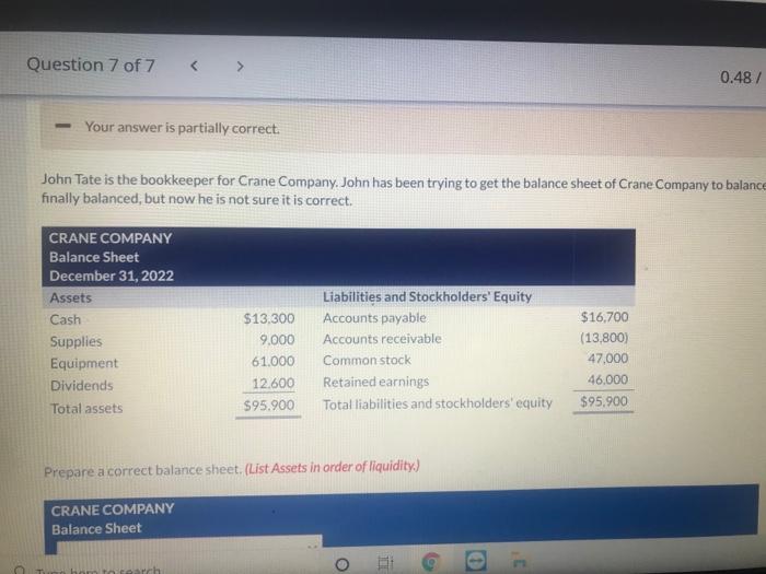 Question 7 of 7 0.48 / Your answer is partially correct. John