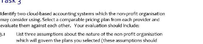  Identify two cloud-based accounting systems which the non-profit organisation may consider