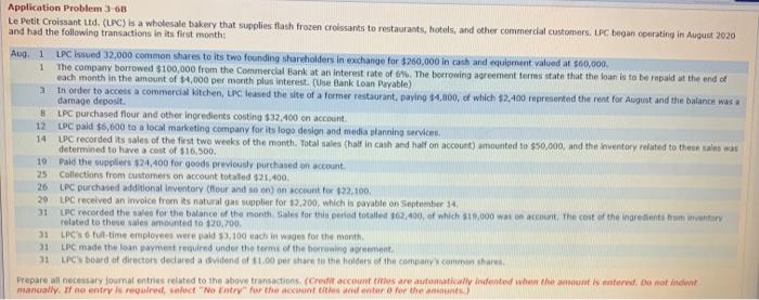 Application Problem 3-68 Le Petit Croissant Ltd. (LPC) is a wholesale
