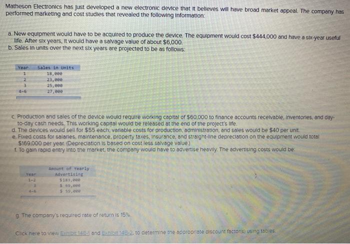 equipment would cost $444,000 and have a six year useful life. After