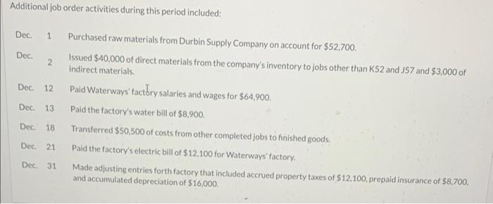 in one of its service locations this month. Job J57 and Job