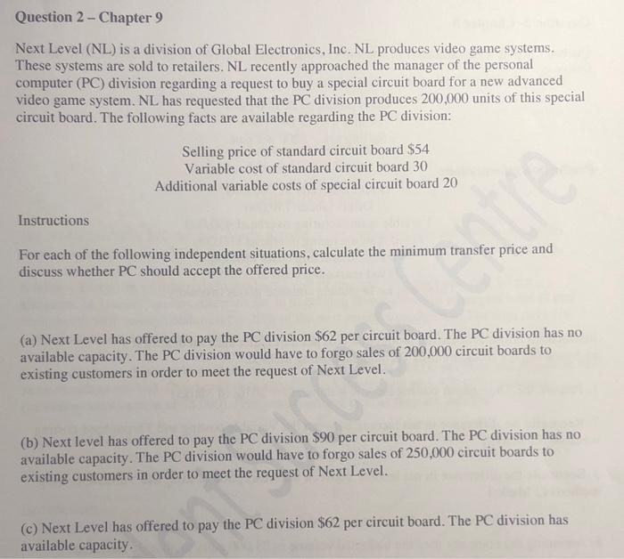  2-Chapter 9 Next Level (NL) is a division of Global Electronics,