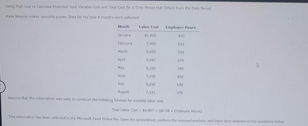 Using High-Low to Calculate Predicted Total Variable Cost and Total Cost