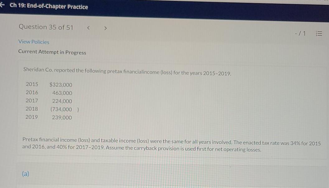 1 View Policies Current Attempt in Progress Sheridan Co. reported the following