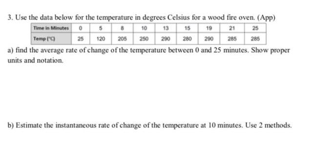  3 Use the data below for the temperature in degrees Celsius
