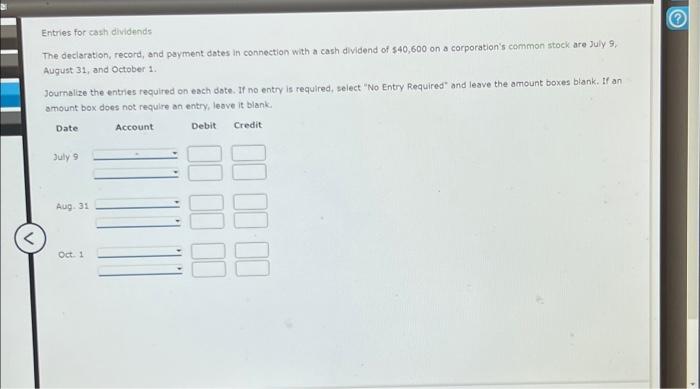 Entries for cash dividends The declaration, record, and payment dates in