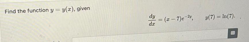 Find the function y y(c), given dy (C - 7)e-2Y = In(7).