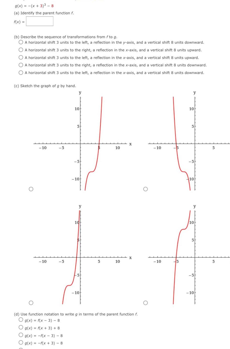 f x b Describe the sequence of transformations from f to g