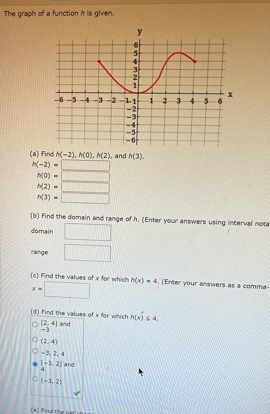  The graph of a function h is given range 6 5