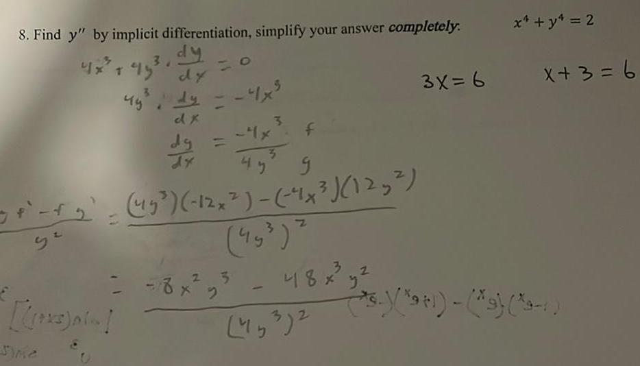  8 Find y by implicit differentiation simplify your answer completely 3