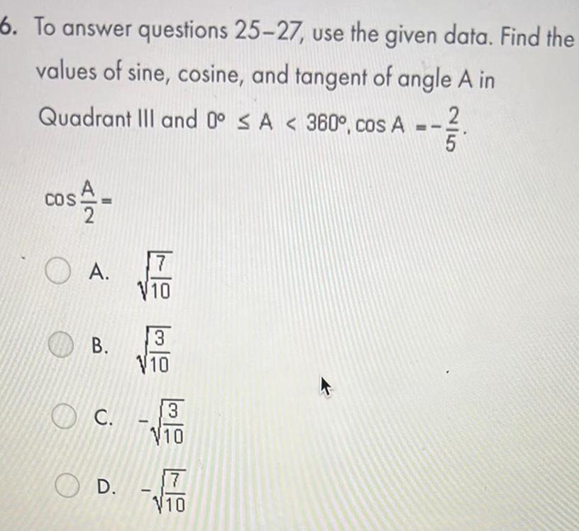 6 To answer questions 25 27 use the given data Find
