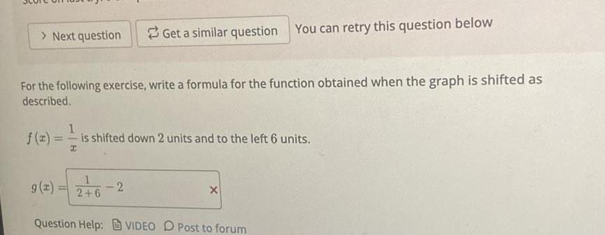 Next question For the following exercise write a formula for the