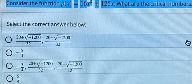  Consider the function p x Select the correct answer below 20